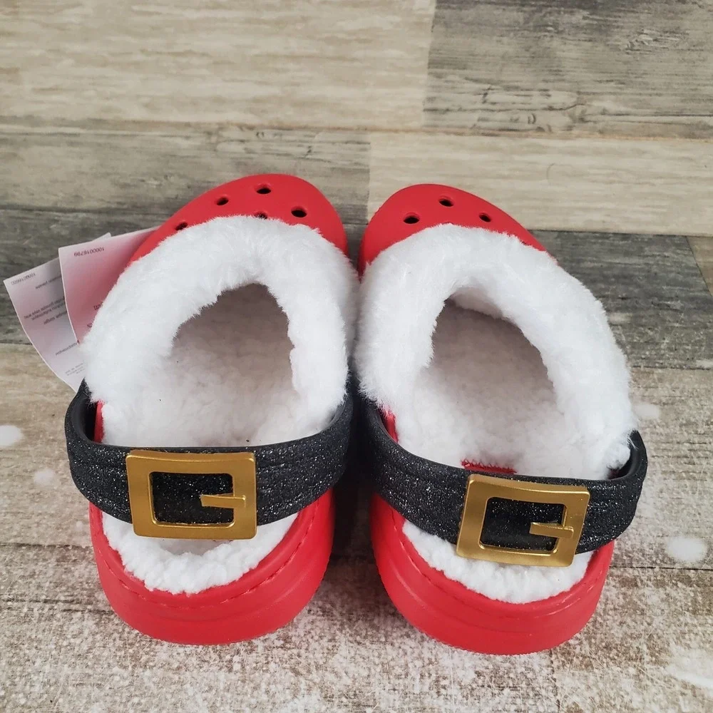 Crocs Classic Lined Santa Kids Clog Sz 9 C9 Red Round Toe Slip-On‎ Holiday